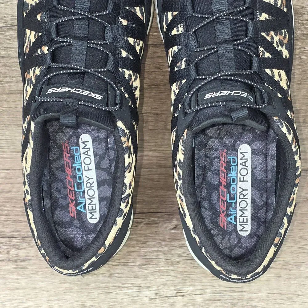Skechers Gratis Wild Vibes Women's Sz 10 Black Brown Leopard Print Slip On Shoes